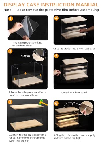 AZEYN Clear Acrylic Display Case with Light , 4 Tier Display Box Stand Assembly Dustproof Protection Showcase for Collectibles Action Figures Mini AZEYN