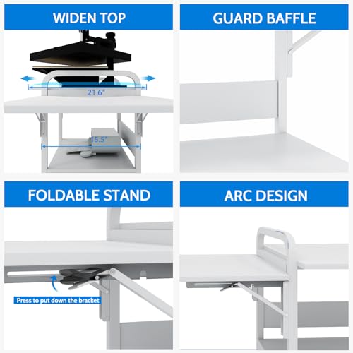 PUNCIA 3 Tier Movable Heat Press Table Foldable Heat Transfer Machine Stand Heavy Duty Rolling Workbench with Folding Table for DIY Sublimation PUNCIA
