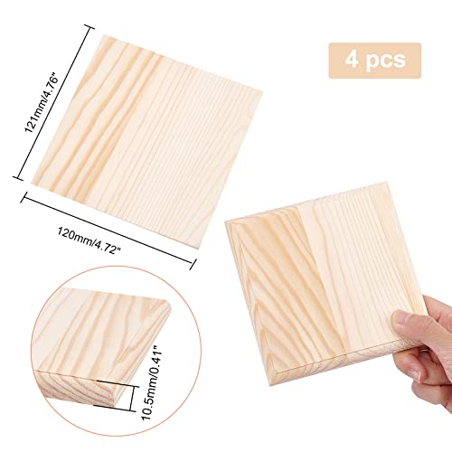 OLYCRAFT 4pcs 4.7" Squares Wooden Plaques Unfinished Wooden Base Natural Pine Wood Plaque Wood Squares Wood Base for DIY Craft Projects Engraving OLYCRAFT
