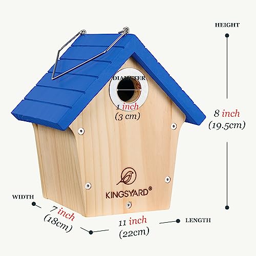 Kingsyard Wooden Bird House with Predator Guard, Wren Bird Nesting for Outdoor, Garden Patio Nest Box for Wild Bird Watching, Royal Blue Kingsyard