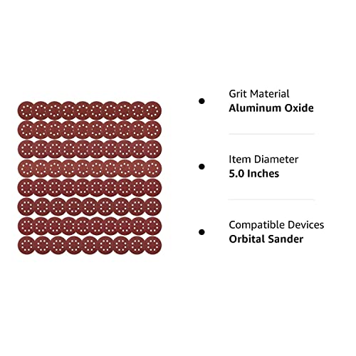 Coceca 80pcs Orbit Sander Sandpaper 5 Inch 8 Hole Orbital Sanding Discs Assorted 40 60 80 100 150 180 240 320 Grits for Power Random Orbit Sanders Coceca
