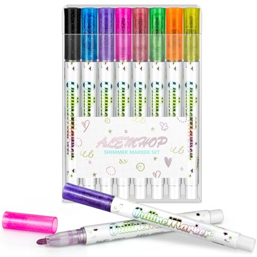 Double Line Outline Markers, 36 Colors Super Squiggles Shimmer Outline  Marker Pen Set, Self Outline Metallic Markers 