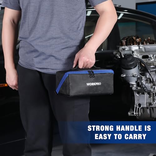 WORKPRO Tool Bag, 10" Wide Mouth Utility Tool Bag with Zipper, Heavy Duty Tool Storage Bag, Multipurpose Tool Case Small Tool Bag for Organizer WORKPRO