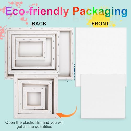 14 Packs Stretched Canvases for Painting, MultiSize 12x16, 10x12, 8x10, 5x7, 8x8, 6x6, 4x4 (2 of Each), Primed Blank Canvas for Oil, Acrylic ESRICH