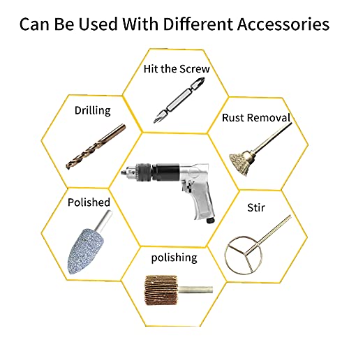 Air Tool Drillpistol Drills, 1/2" Pneumatic Air Drill, 700rpm CW/CCW Handle Type Reversible Variable Speed Drilling Tool Engraving Grinder with Yosoo