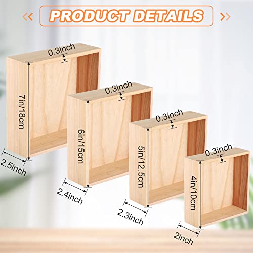 16 Pcs Unfinished Wooden Boxes 4 Size Wood Box Rustic Wooden Boxes for Crafts Wooden Crates Square Storage Centerpiece Boxes for Table Home Drawer Yookeer
