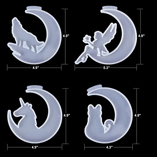 LET'S RESIN Resin Molds, Crescents Moon Molds, Epoxy Molds, Silicone Molds for Epoxy Resin, Wolf with Moon, Cat with Moon, Unicorn with Moon LET'S RESIN
