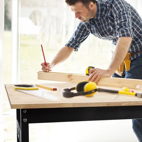 Work Benches, Adjustable Height Work Table, Heavy Duty Husky Workbench Portable Table 2000 LBS Load Capacity,with Power Outlet and Wheels for AHGOKL