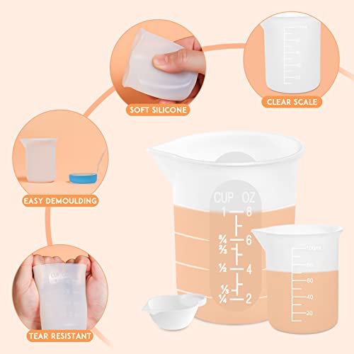 Silicone Resin Measuring Cups Tool Kit, Non-Stick Silicone Cups for Epoxy Resin, Reusable 250&100ml Silicone Mixing Cups with Stir Sticks, Pipettes, YITIAOXIAOYU