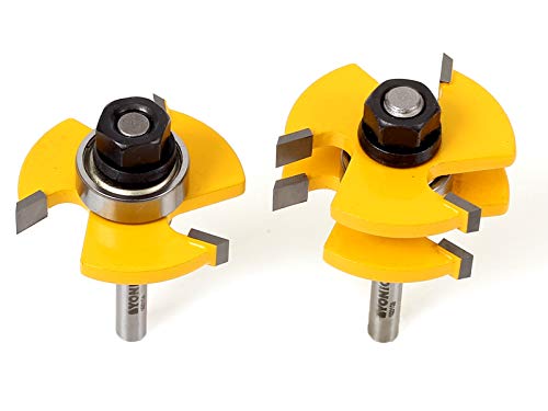 YONICO Tongue and Groove Router Bits Set Up to 3/4-Inch Stock 1/2" Cutting Depth 2 Bit Set 1/4-Inch Shank for Edge-to-Edge Hardwood Flooring, Yonico