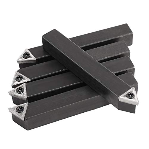 Toolly 5 Pieces 3/8 Inch Mini Lathe Indexable Carbide Insert Bit Tool Set for Turning, Cutting, Facing, Boring and Chamfering Toolly