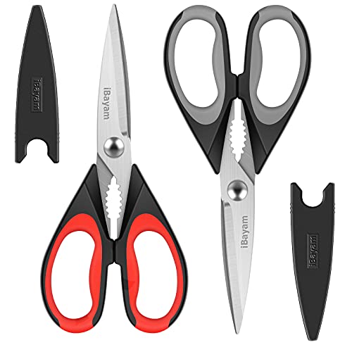 iBayam Kitchen Scissors All Purpose Heavy Duty Meat Poultry Shears, Dishwasher Safe Food Cooking Scissors Stainless Steel Utility Scissors, 2-Pack iBayam