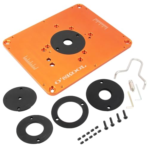 O'SKOOL Precision Aluminum Router Table Insert Plate, Router Templates With Pre-Drilled Adapt to Multiple Routers of Different Model O'SKOOL