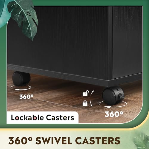 DEVAISE Office File Cabinet with Lock, 1-Drawer Wood Lateral Filing Cabinet on Wheels, Printer Stand with Open Storage Shelves for Home Office, Black DEVAISE