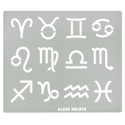 Aleks Melnyk #122 Metal Stencil, Zodiac Symbols 1.2 inch, Astrological, Astrology, Horoscope, Template for Wood Burning, Crafts, Engraving, 12 Zodiac - WoodArtSupply