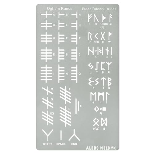 Aleks Melnyk No.421 Metal Stencil, Elder Futhark and Ogham Runes, Ancient Alphabet, Sigil Magic Alphabet Stencil 1 PC, Letter Template for Wood Aleks Melnyk