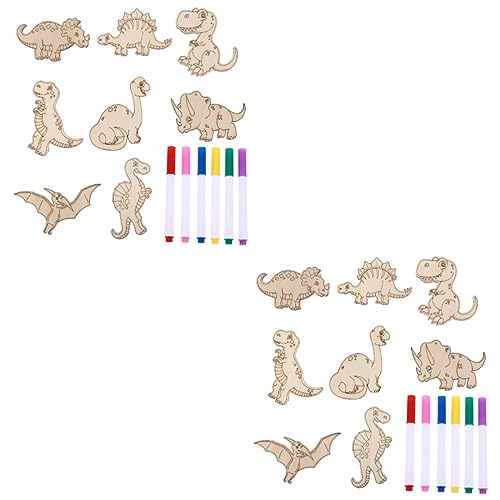 COHEALI 6 Sets DIY Dinosaur Wood Piece Dinosaurs Cutouts Kids Dinosaur Toys Unfinished Wood Cutouts Dinosaur Wood Craft Kids Educational Toys Kids COHEALI