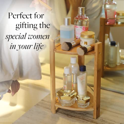 GOBAM Bamboo Shower Corner Caddy, Medium - 2 Tier Standing Shower Stand for Shampoo, Conditioner, Lotion, Soap - Caddy Organizer for Kitchen, GOBAM