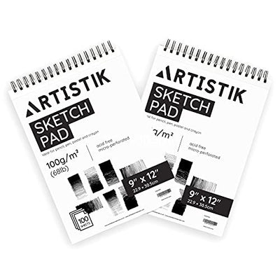Sketch Pad 9"x12", 2 Pack, 100 GSM, 100 Sheets Perforated (Pack of 2 - Jumbo Sketchbook Pads 9" x 12")