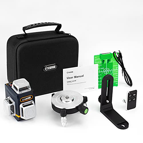 CIGMAN Laser Level Self Leveling 3x360° 3D Green Cross Line for Construction and Picture Hanging, Rechargeable battery, Remote Controller, Magnetic CIGMAN