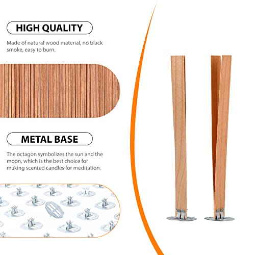 Ziosxin 100pcs Smokeless Cherry Wood Candle Wicks, Long Lasting Flame, Easily Burn, Natural Candle Cores with Stand and Glue Dot, Warning Label for Ziosxin