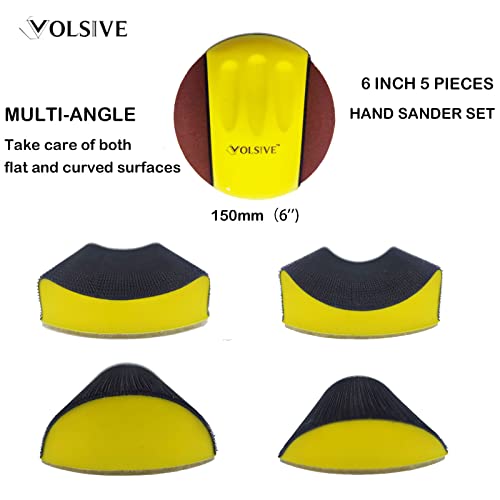 VOLSIVE 6 Inch Hand Sanding Blocks Rectangle and Mouse-Shaped Hook for Woodworking Hook Backing Sandpaper Holder for Furniture (5 Packs) VOLSIVE