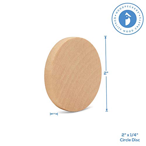 Wooden Circles 2 x 1/4 Inch Wooden Discs - 25 Pieces Ready to Paint and Decorate- Wood Burning -Jewelry Making, Crafts and DIY Projects - Easy to Woodpeckers