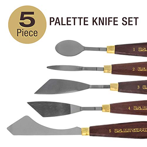U.S. Art Supply 5-Piece Artist Stainless Steel Palette Knife Set - Wood Hande Flexible Spatula Painting Knives for Color Mixing Spreading, Applying U.S. Art Supply