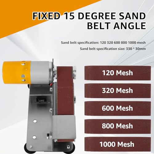 Mini Belt Sander, 15° Electric Knife Sharpener Bench Grinder Sanding Machine, 7 Adjustable Speed Electric Belt Grinder, Low Noise Cutter Sharpener Tzdxfgl