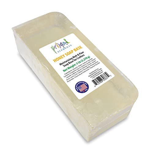 Primal Elements Honey Soap Base - Moisturizing Melt and Pour Glycerin Soap Base for Crafting and Soap Making, Vegan, Cruelty Free, Easy to Cut - 5 Primal Elements