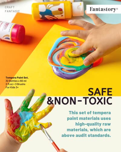 fantastory Tempera Paint for Kids 32 Colors (2 oz Each) Washable Tempera Paint, Kids Poster Paint Sponge Painting, Non-Toxic Kids Paint Finger Paints Fantastory