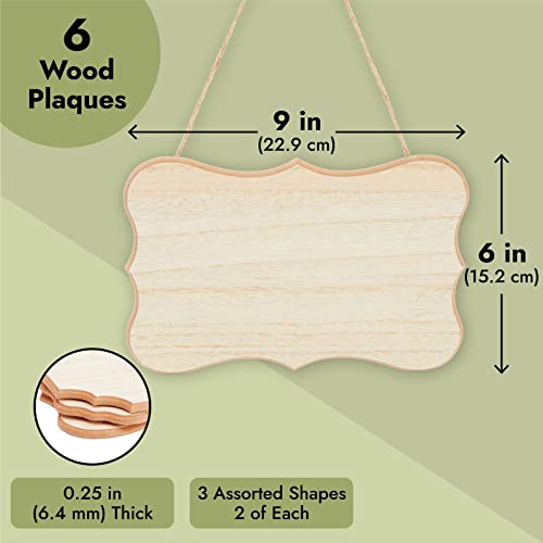 6-Pack of Unfinished MDF Hanging Wood Plaques for Crafts with Jute Rope, Blank 9x6-Inch, 1/4-Inch Thick Wooden Sign for DIY Painting, Art Projects, Juvale