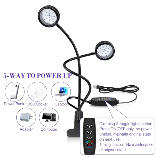 inShareplus Dimmable 395nm~405nm UV Resin Light with USB,10W Portable UV Dual Black Clamp Lights, Gooseneck Curing Lamp with Clip for UV Glue Resin inShareplus