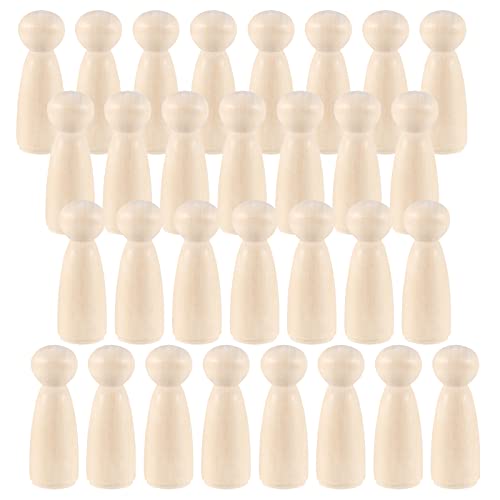 MAHIONG 30 PCS 3.5 Inch Wooden Peg Dolls, Unfinished Wood Angel Girl Shape Peg People Bodies Figures for DIY Craft, Wedding, Cake Toppers, Painting MAHIONG