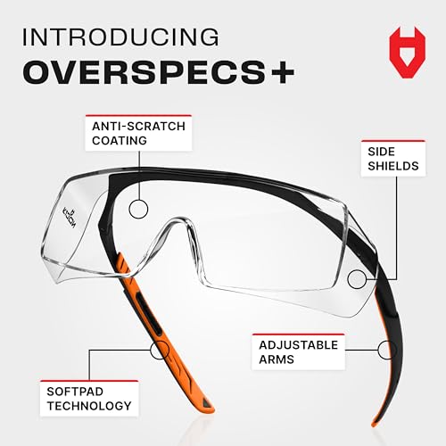 NoCry Safety Glasses Over Eyeglasses with Anti Scratch Wraparound Lenses, UV400 Protective Eyewear, ANSI Z87 & OSHA Approved Safety Goggles Over NoCry