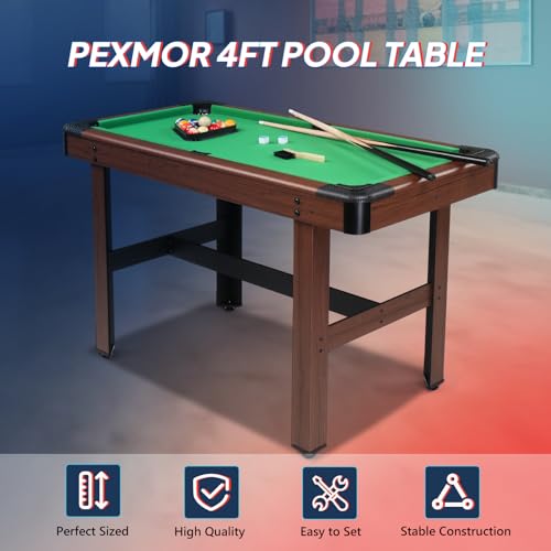 PEXMOR 48" Pool Table, Billiard Game Table for Kids and Adults, Mini Pool Table Set Indoor & Outdoor for Game Room Family with Balls, Cues, Chalk, PEXMOR