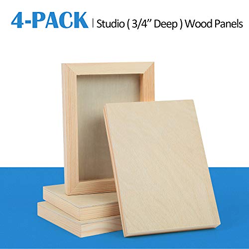 Falling in Art Unfinished Birch Wood Canvas Panels Kit, Falling in Art 4 Pack of 5x7’’ Studio 3/4’’ Deep Cradle Boards for Pouring Art, Crafts, Falling in Art
