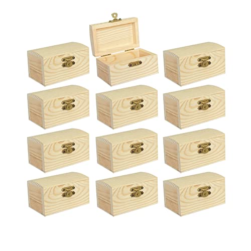 12 Pieces Small Wooden box Unfinished Wood Treasure Boxes with Lid for DIY Crafts (3.5 x 2.1 x 1.9 In) Cregugua