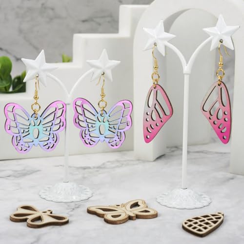 EEE ELECRELIVE 48pcs Wood Butterfly Charms Unfinished Natural Wood Filigree Wing Pendants & 50pcs Earring Hooks & 50pcs Jump Rings for Boho Earring EEE ELECRELIVE