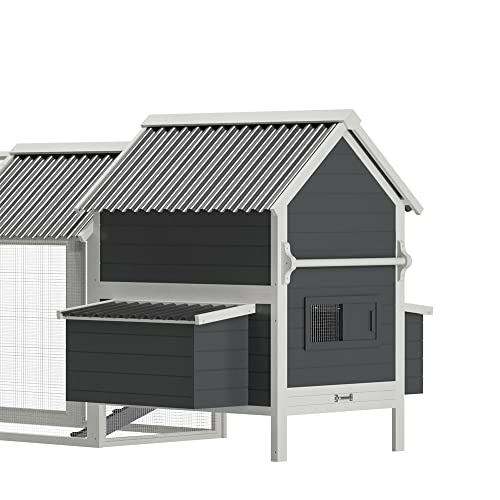 PawHut 162" Large Chicken Coop Wooden for 6-8 Chickens with Handles, Outdoor Chicken Cage Hen House with 2 Nesting Boxes, Water-Resistant Roof, PawHut