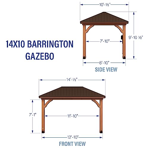 Backyard Discovery Barrington 14 ft. x 10 ft. Hip Roof Cedar Wooden Gazebo Pavilion, Shade, Rain, Hard Top Steel Metal Roof, All Weather Protected, Backyard Discovery