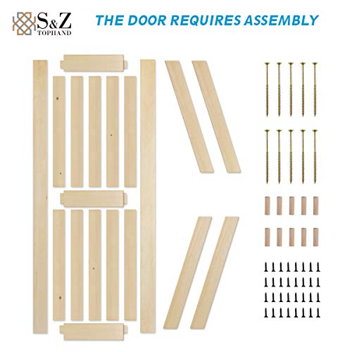 S&Z TOPHAND 34 in x 84 in Unfinished British Brace Knotty Barn Door with 6.6FT Sliding Door Hardware Kit/Solid Wood/Unfinished British Brace Barn S&Z TOPHAND