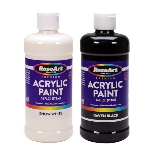 RoseArt 16oz Snow White & Raven Black Acrylic Paint Set RoseArt 16oz Snow White & Raven Black Acrylic Paint Set
