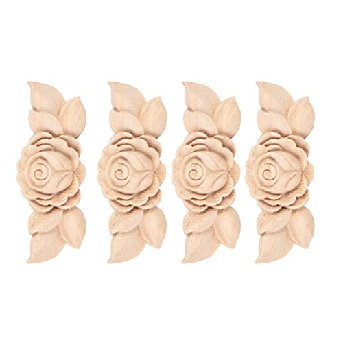 Wood Applique Rubber Wood Carved Corner Onlay Applique Furniture,Decorative Wood Appliques,Onlay Door Wall Cabinet Frame Decor Flower Shape Unpainted Pilipane