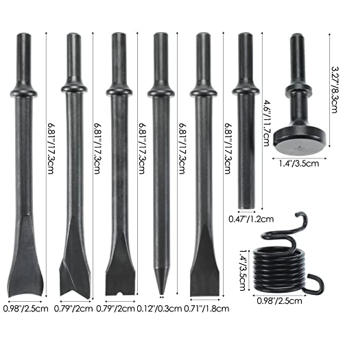 8pcs Smoothing Air Hammer Pneumatic Chisels Tools, 7pcs 0.401'' (10mm) Shank Heavy Duty Pneumatic Air Hammer Chisels High Carbon Steel Accessories YaeKoo