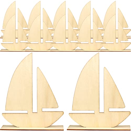 EXCEART Ocean Decor Kids Beach Toys 10Pcs Unfinished Wooden Boat Cutout, Wood Boat Ship Decoration to Paint for Arts Crafts DIY Projects Home Party EXCEART