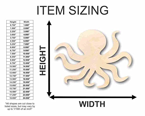 Unfinished Wood Octopus Shape - Ocean - Craft - up to 24" DIY 8" / 1/8" 24 Hour Crafts