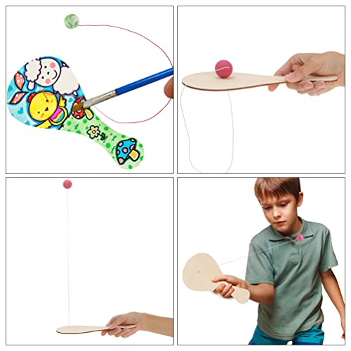 Sewroro 10pcs Wooden Paddle Balls with String Toys Unfinished Wood Paddle Ball Rackets Wooden Painting Paddle for Christmas Stocking Stuffer Goodie Sewroro