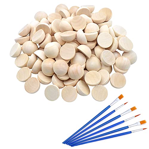 hesmartly 120 pcs Half Wood Balls 15mm Unfinished Half Wooden Balls Split Wood Balls for DIY Projects, Kids Arts and Craft Supplies and 6pcs Nylon hesmartly