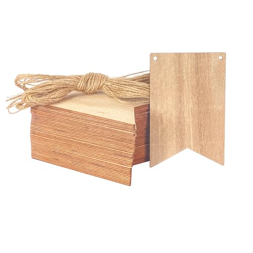 50 Pack Small Wood Banners for Crafts Hanging Wooden Signs for DIY Projects (6x4 Inches) Cregugua